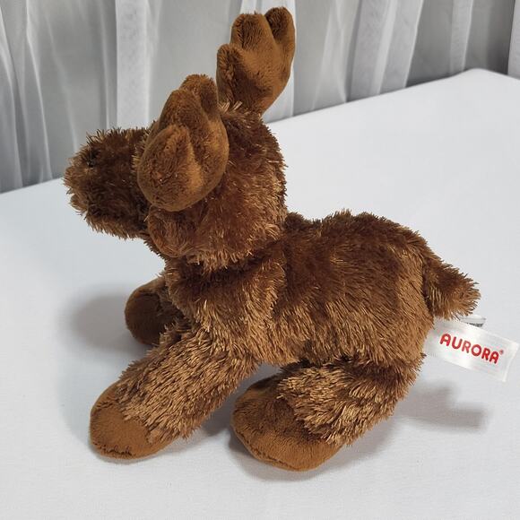Aurora Moose Reindeer Stuffed Plush Toy Animal Brown Tan 8'' - Picture 3 of 12